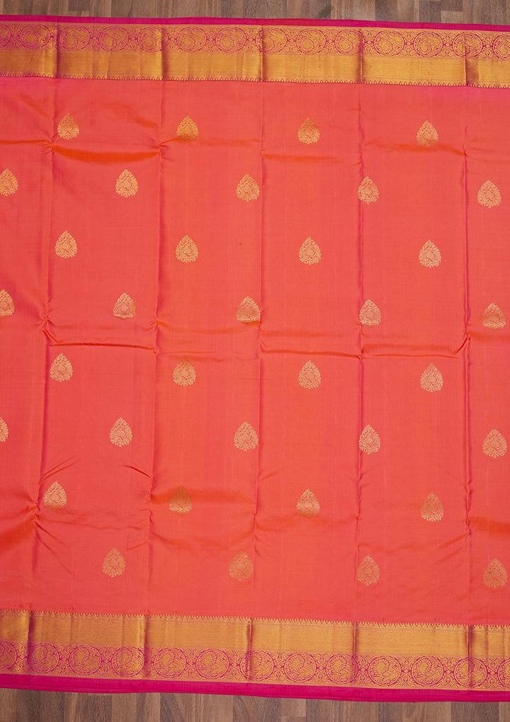 Peach Zariwork Pure Silk Saree-Koskii