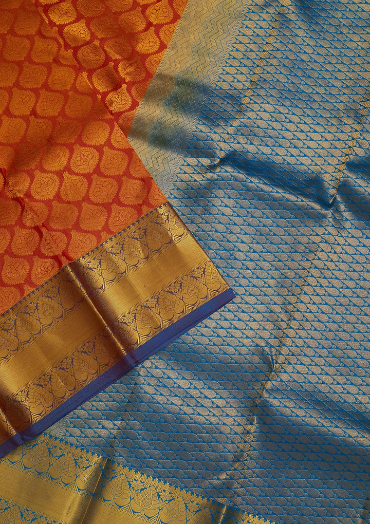 Orange Zariwork Pure Silk Saree-Koskii