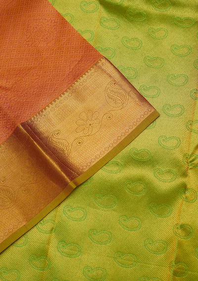 Peach Zariwork Pure Silk Saree-Koskii