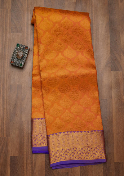 Orange Zariwork Pure Silk Saree-Koskii