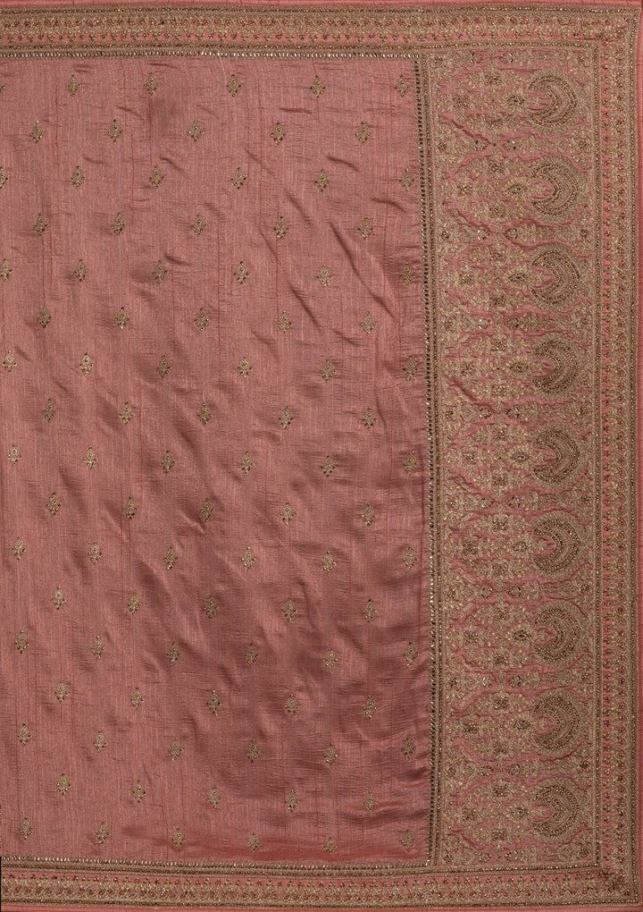 Peach Zariwork Raw Silk Designer Saree - koskii