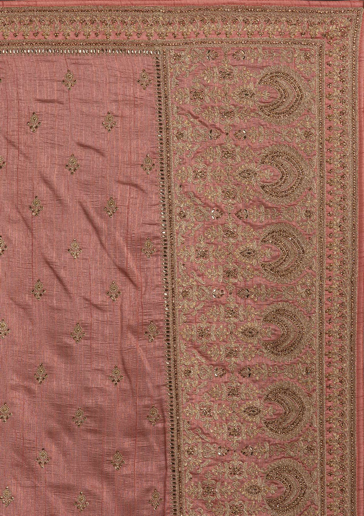 Peach Zariwork Raw Silk Designer Saree - koskii