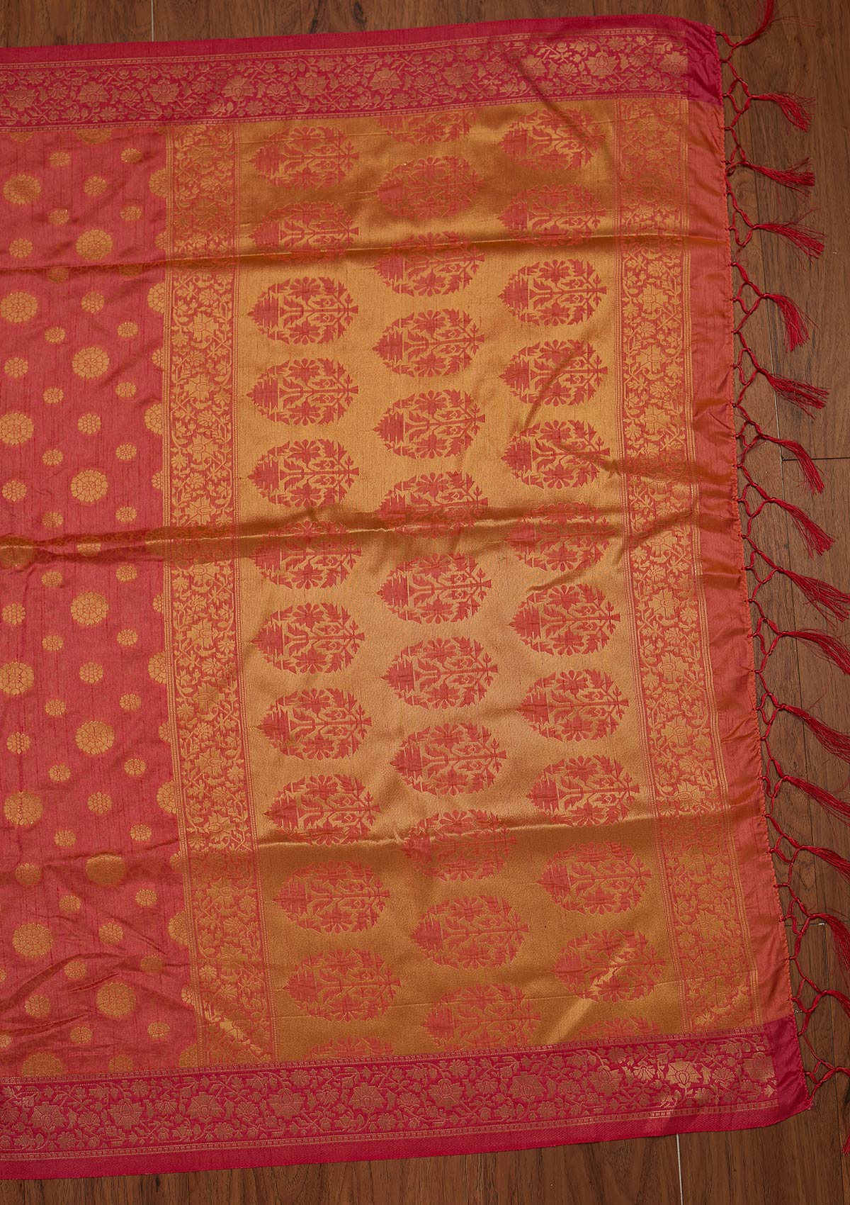 Peach Zariwork Raw Silk Designer Saree - koskii