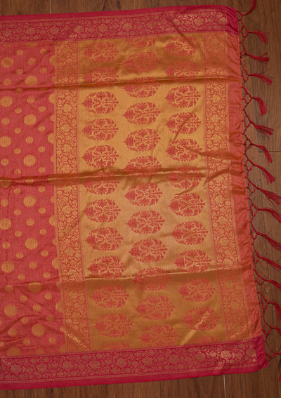 Peach Zariwork Raw Silk Designer Saree - koskii