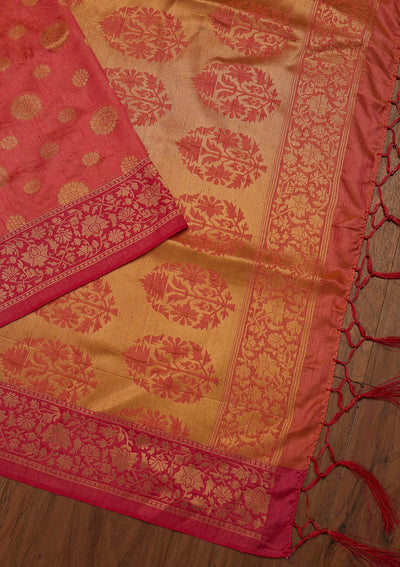 Peach Zariwork Raw Silk Designer Saree - koskii