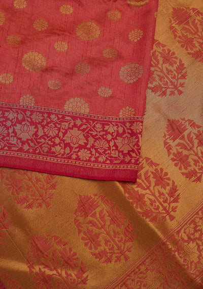Peach Zariwork Raw Silk Designer Saree - koskii