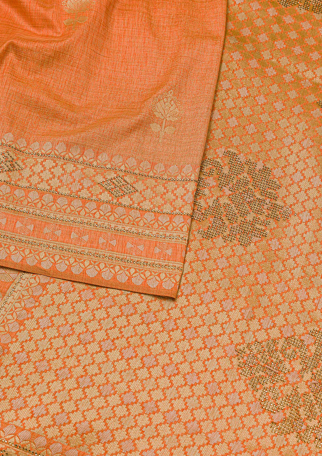 Peach Zariwork Raw Silk Saree-Koskii