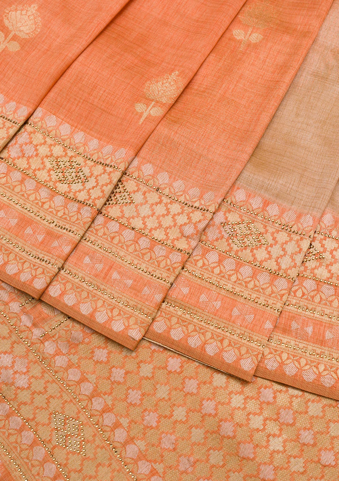 Peach Zariwork Raw Silk Saree-Koskii