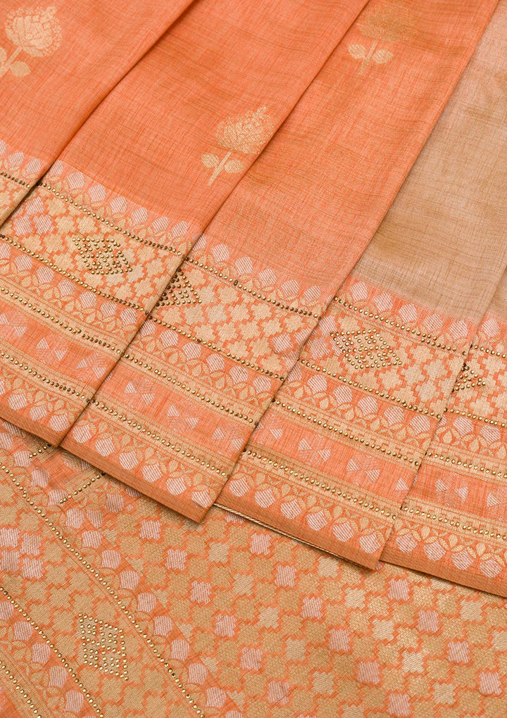Peach Zariwork Raw Silk Saree-Koskii