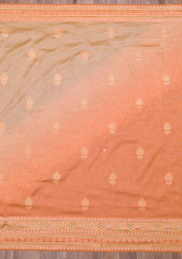 Peach Zariwork Raw Silk Saree-Koskii