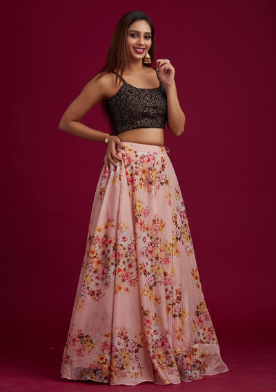 Peach Zariwork Semi Crepe Designer Lehenga - koskii