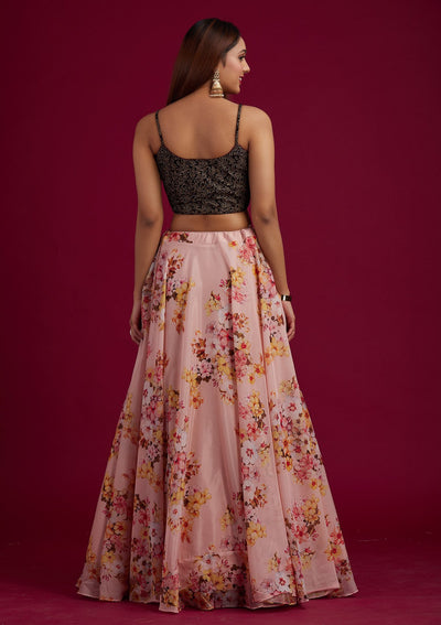 Peach Zariwork Semi Crepe Designer Lehenga - koskii