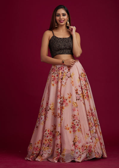 Peach Zariwork Semi Crepe Designer Lehenga - koskii