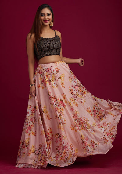 Peach Zariwork Semi Crepe Designer Lehenga - koskii