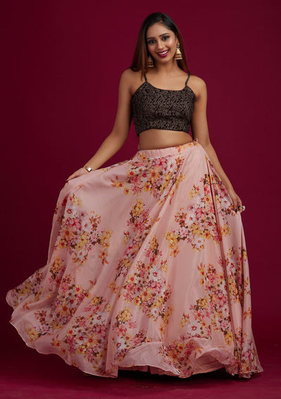 Peach Zariwork Semi Crepe Designer Lehenga - koskii