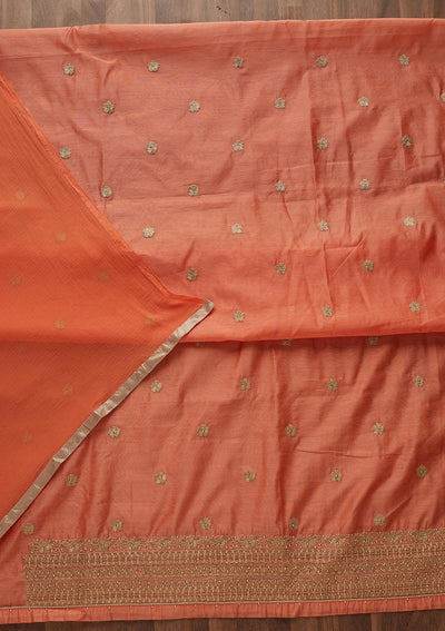 Peach Zariwork Semi Crepe Designer Unstitched Salwar Suit - Koskii