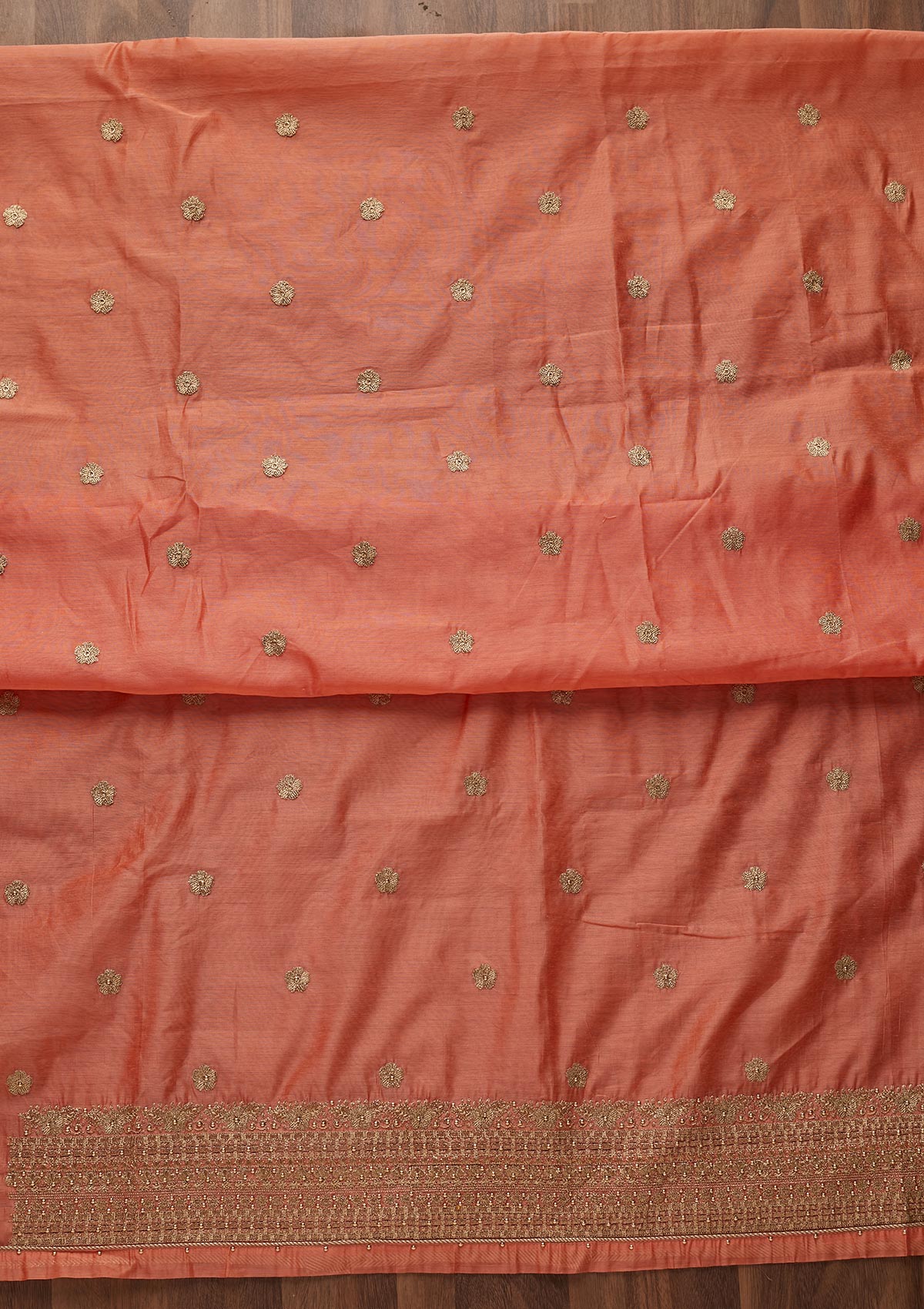 Peach Zariwork Semi Crepe Designer Unstitched Salwar Suit - Koskii