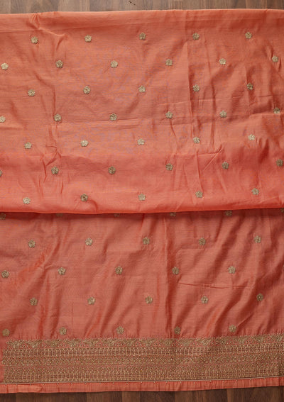 Peach Zariwork Semi Crepe Designer Unstitched Salwar Suit - Koskii