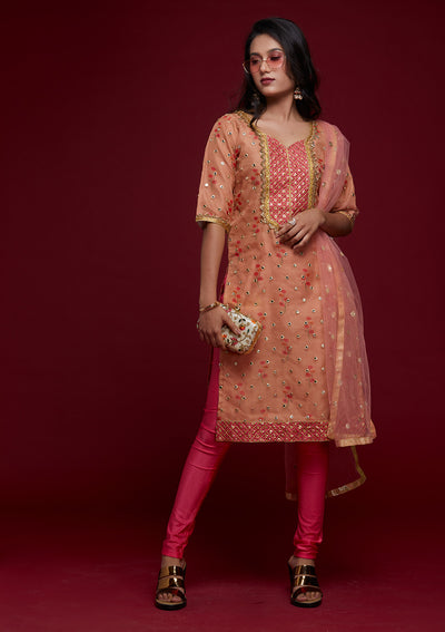 Peach Zariwork Shimmer Designer Salwar Suit - Koskii