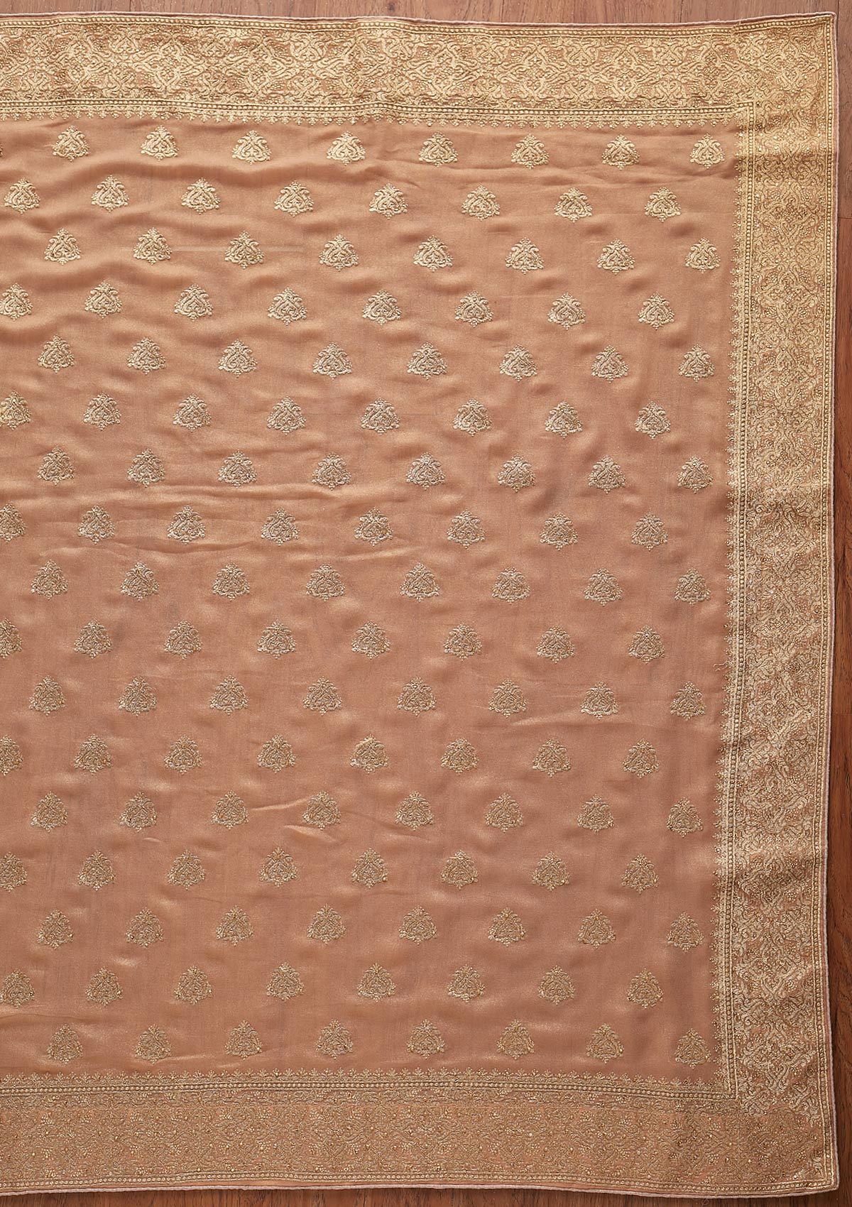 Peach Zariwork Shimmer Designer Saree - koskii