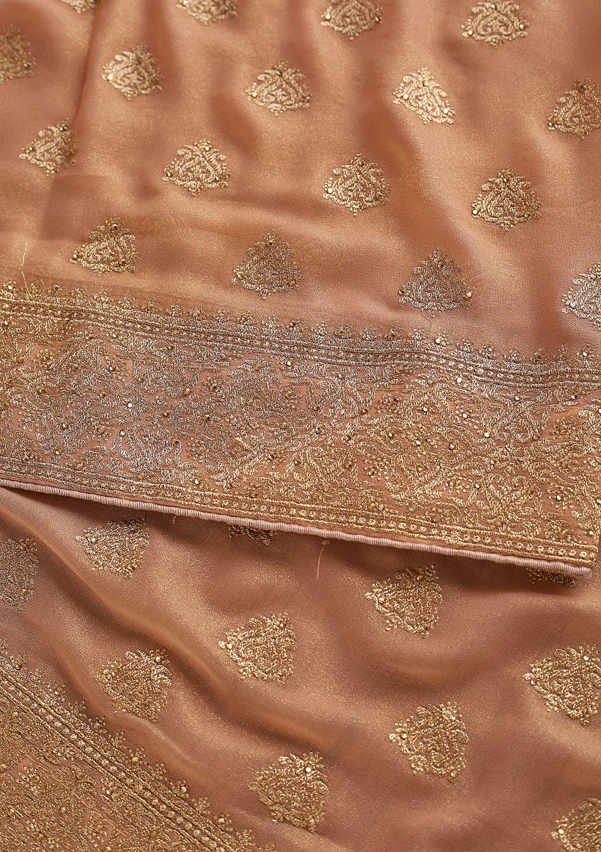 Peach Zariwork Shimmer Designer Saree - koskii