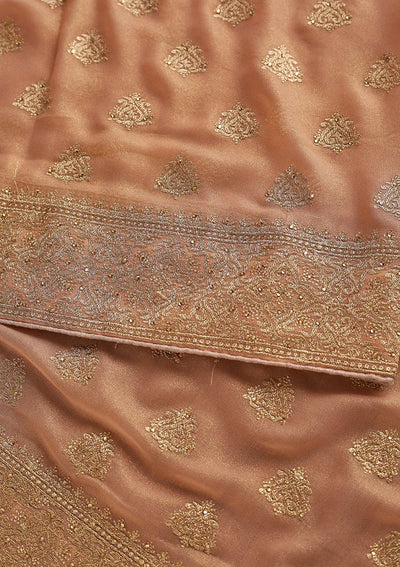 Peach Zariwork Shimmer Designer Saree - koskii