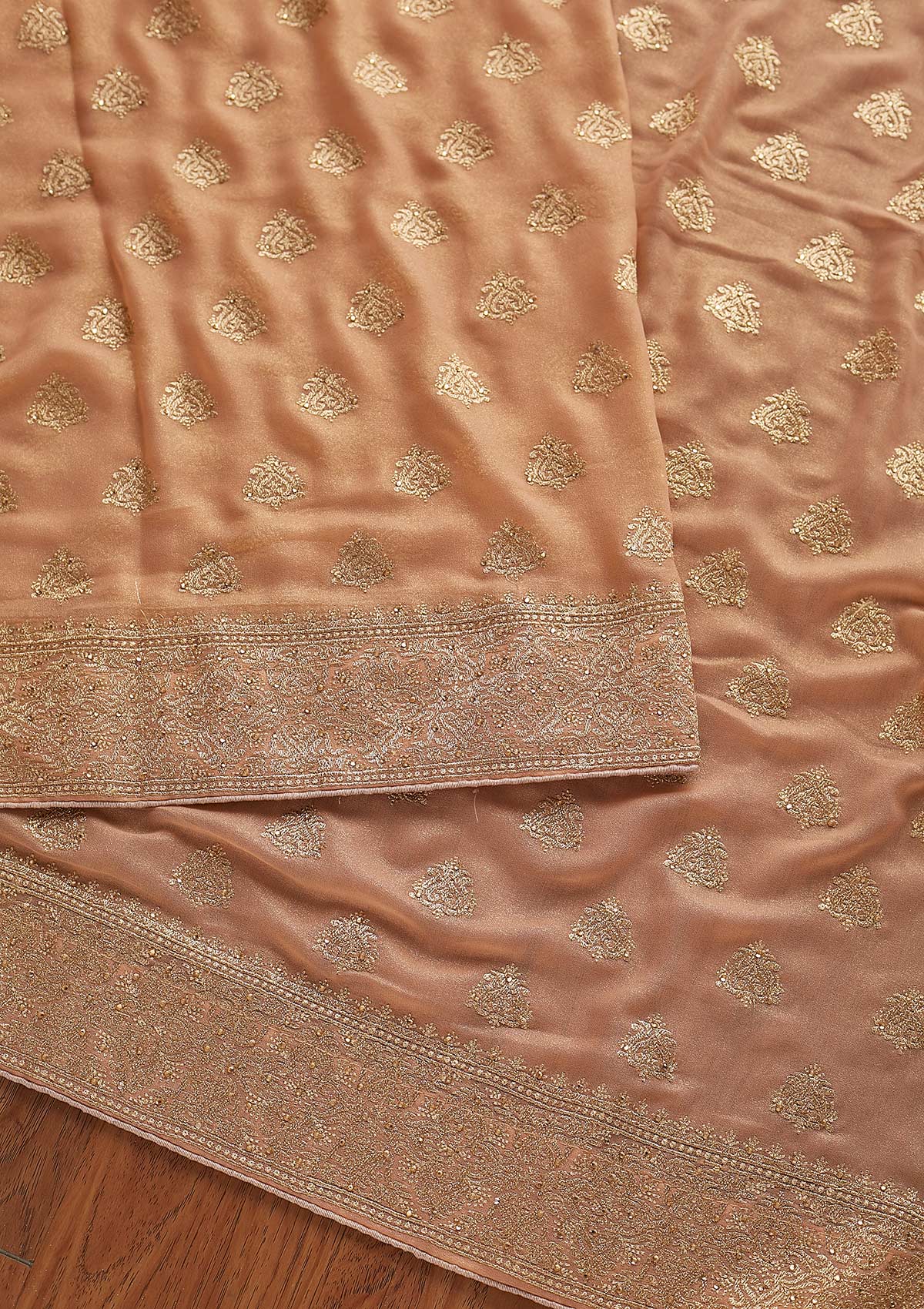 Peach Zariwork Shimmer Designer Saree - koskii