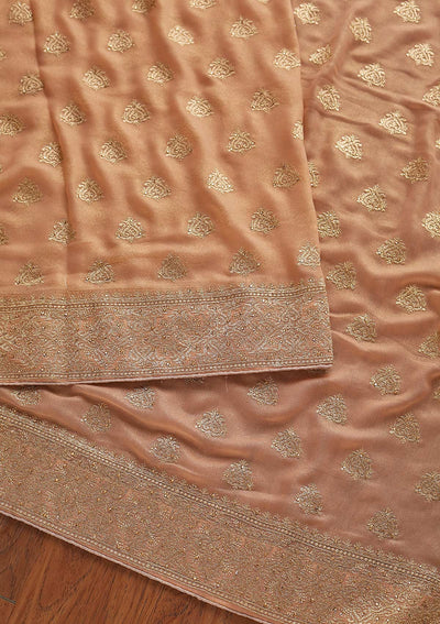 Peach Zariwork Shimmer Designer Saree - koskii