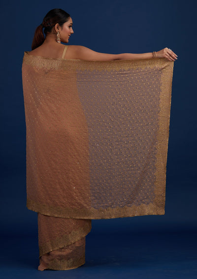 Peach Zariwork Shimmer Designer Saree - Koskii