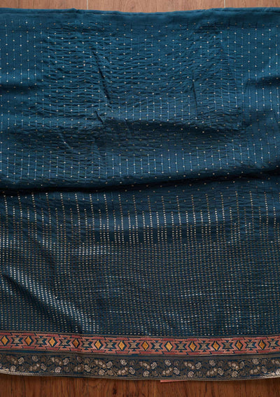 Peacock Blue Chikankari Semi Crepe Unstitched Salwar Suit - Koskii