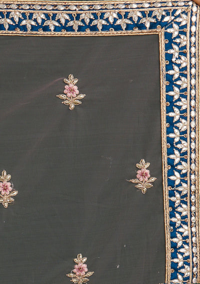 Peacock Blue Gotapatti Raw Silk Designer Semi-Stitched Lehenga - Koskii