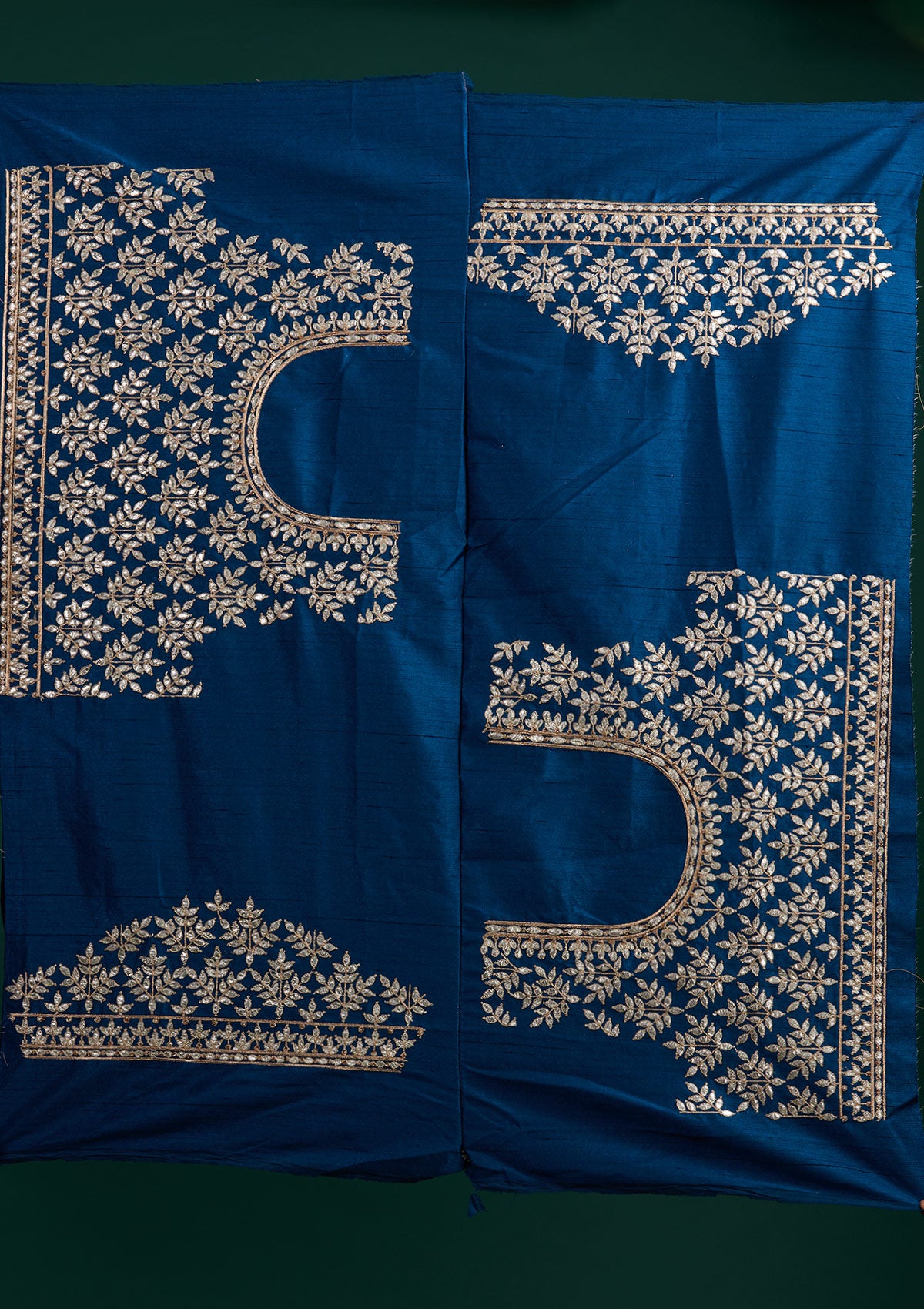 Peacock Blue Gotapatti Raw Silk Designer Semi-Stitched Lehenga - Koskii