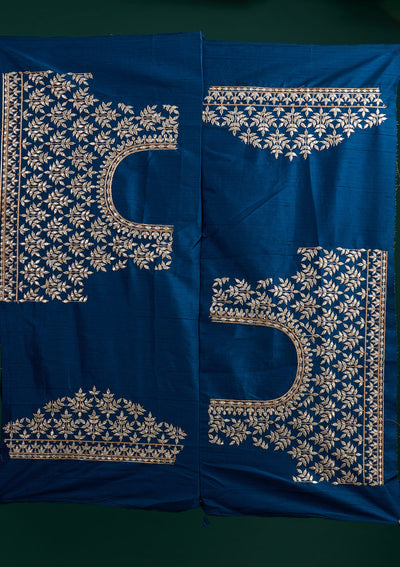 Peacock Blue Gotapatti Raw Silk Designer Semi-Stitched Lehenga - Koskii