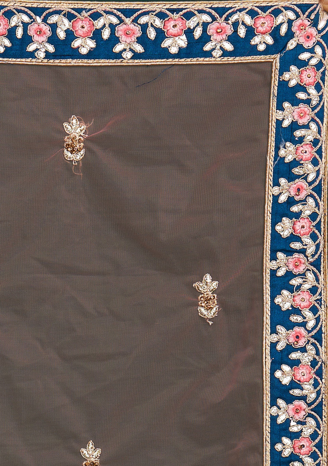 Peacock Blue Gotapatti Raw Silk Designer Semi-Stitched Lehenga - Koskii