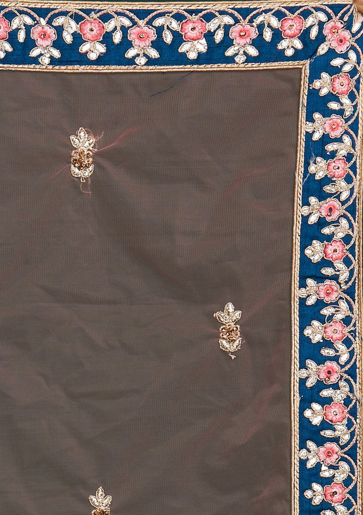 Peacock Blue Gotapatti Raw Silk Designer Semi-Stitched Lehenga - Koskii