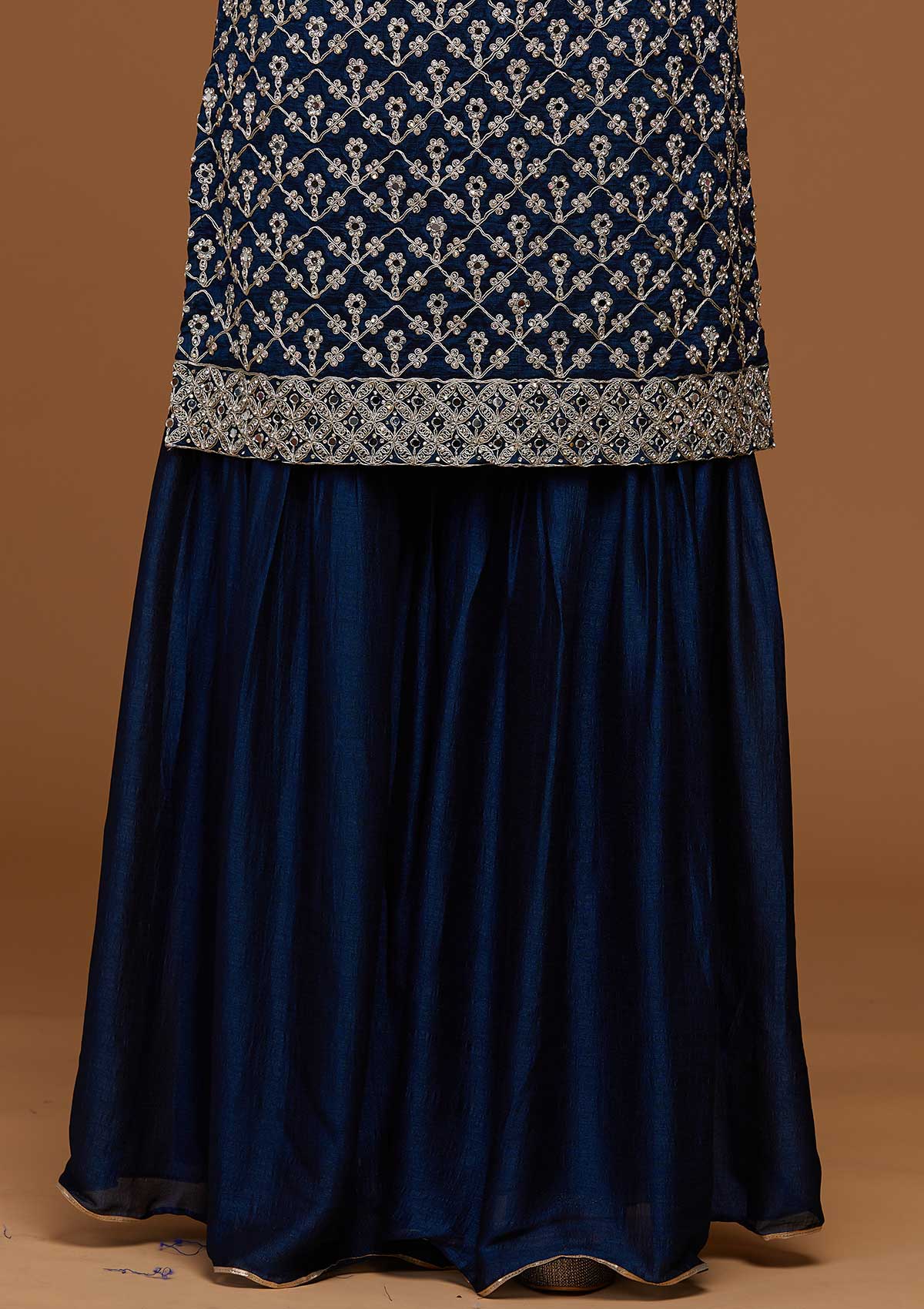 Peacock Blue Silver Zariwork Raw Silk Designer Salwar Suit-Koskii