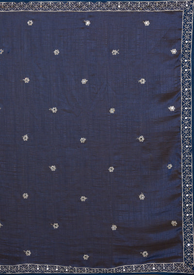 Peacock Blue Silver Zariwork Raw Silk Designer Salwar Suit-Koskii