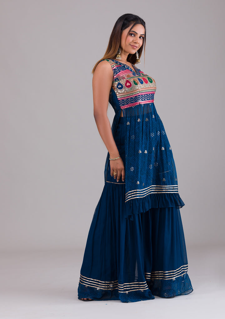 Peacock Blue Sequins Georgette Salwar Suit-Koskii