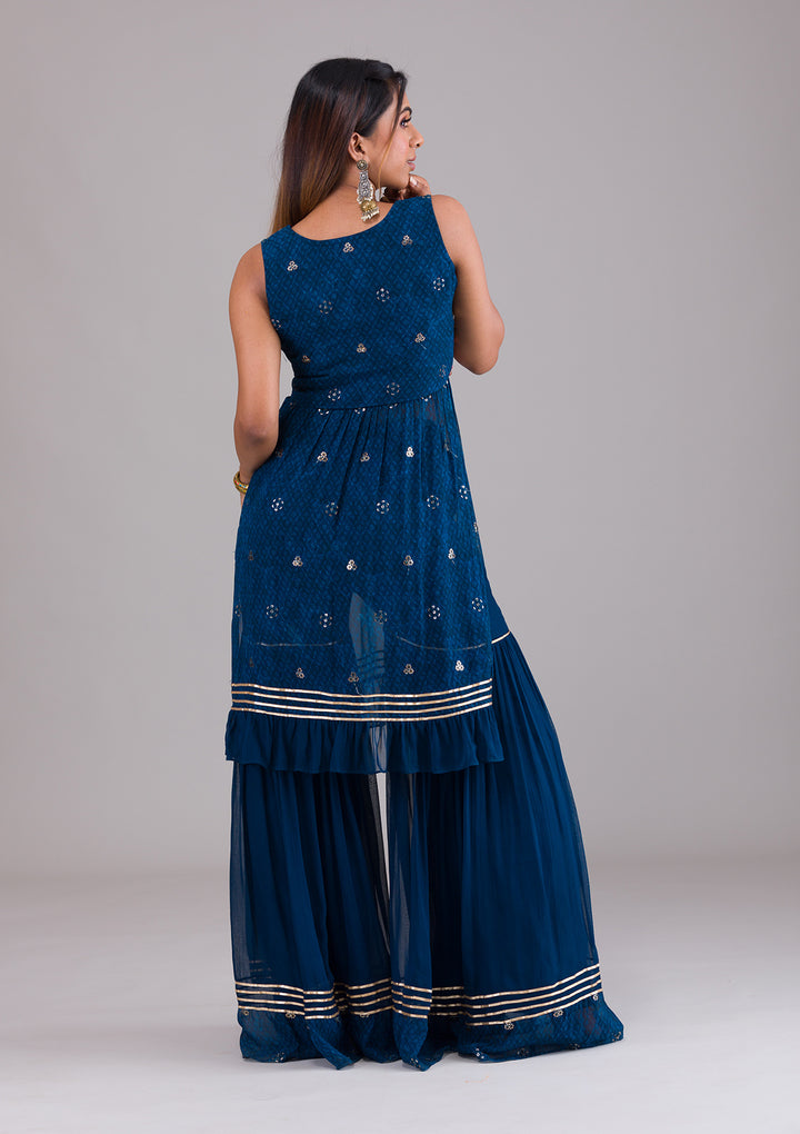 Peacock Blue Sequins Georgette Salwar Suit-Koskii