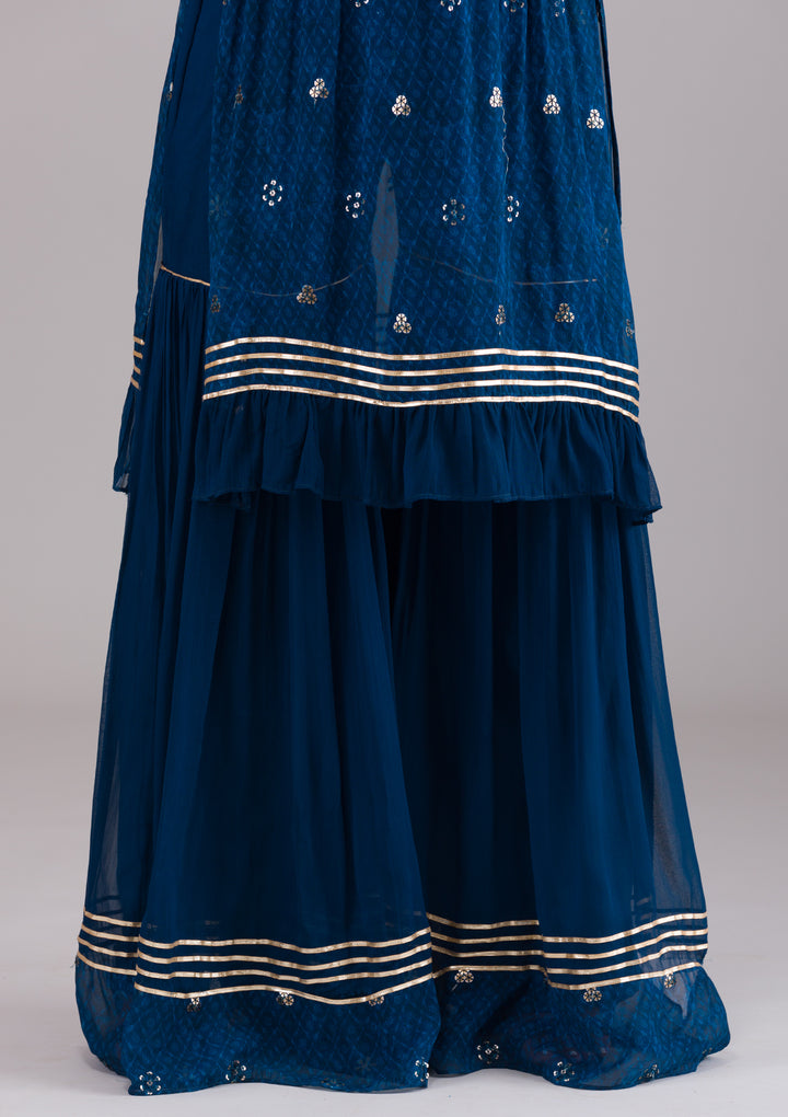 Peacock Blue Sequins Georgette Salwar Suit-Koskii