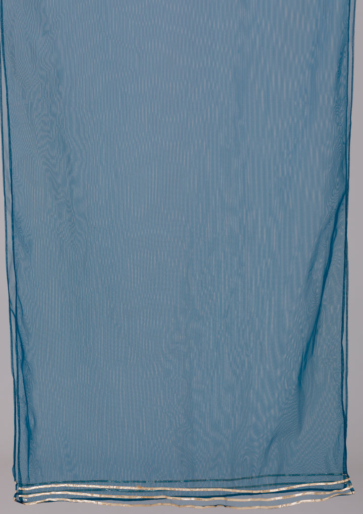 Peacock Blue Sequins Georgette Salwar Suit-Koskii