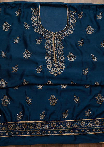 Peacock Blue Sequins Georgette Unstitched Salwar Suit - Koskii