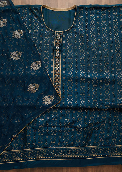 Peacock Blue Sequins Georgette Unstitched Salwar Suit-Koskii