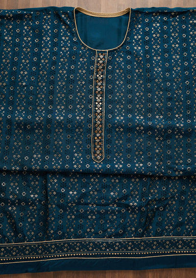 Peacock Blue Sequins Georgette Unstitched Salwar Suit-Koskii