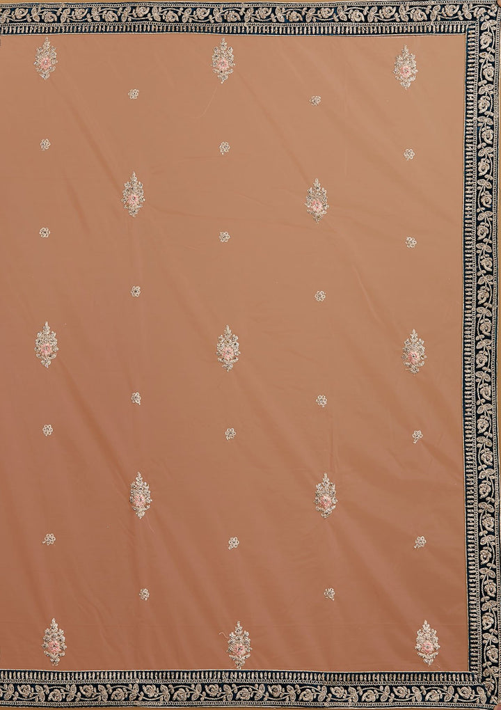 Peacock Blue Silver Stonework Velvet Designer Semi-Stitched Lehenga - koskii