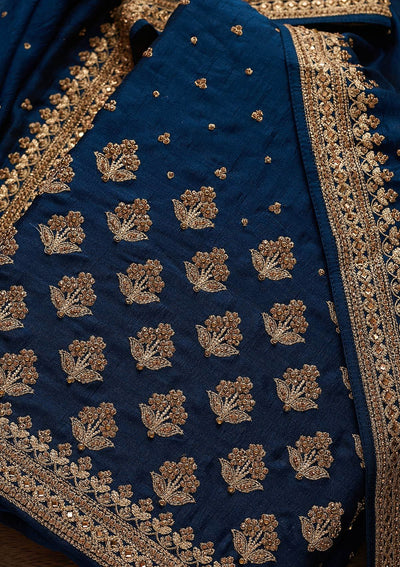 Peacock Blue Stonework Georgette Designer Unstitched Salwar Suit - Koskii