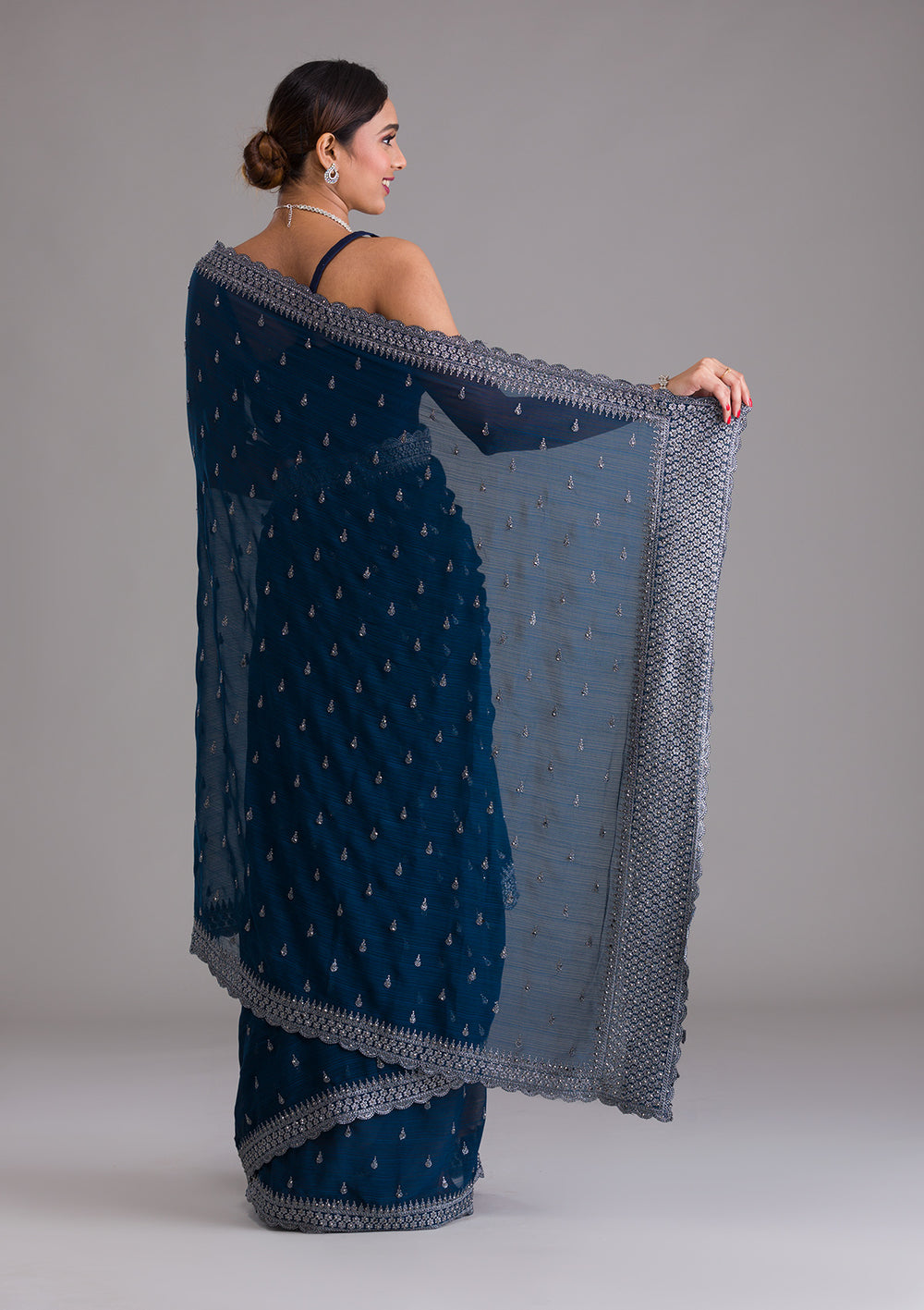 Peacock Blue Stonework Georgette Saree-Koskii