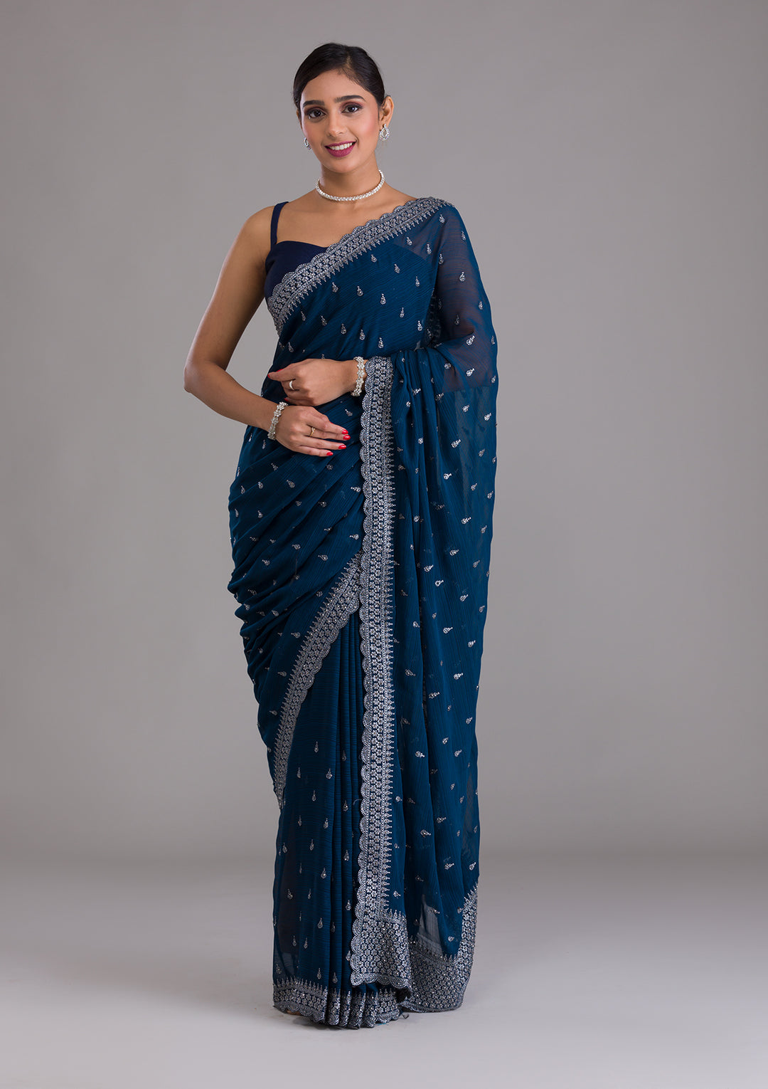 Peacock Blue Stonework Georgette Saree-Koskii