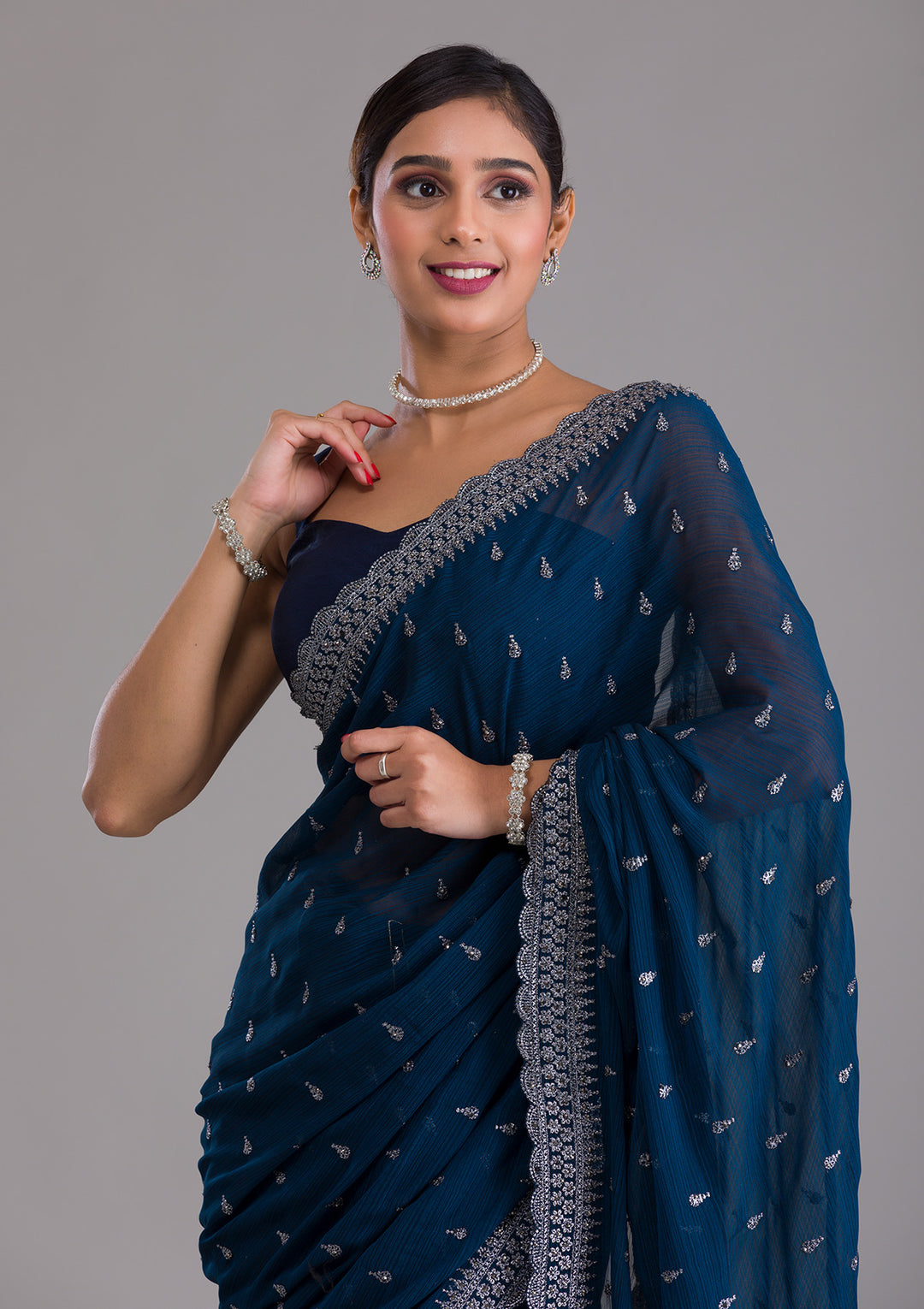 Peacock Blue Stonework Georgette Saree-Koskii