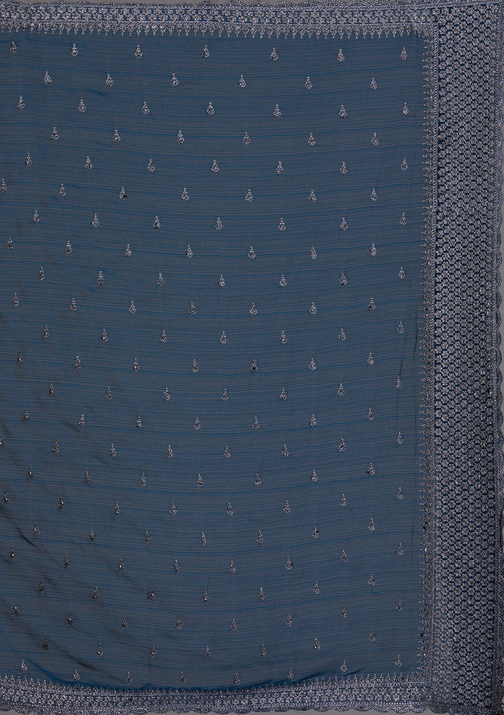 Peacock Blue Stonework Georgette Saree-Koskii